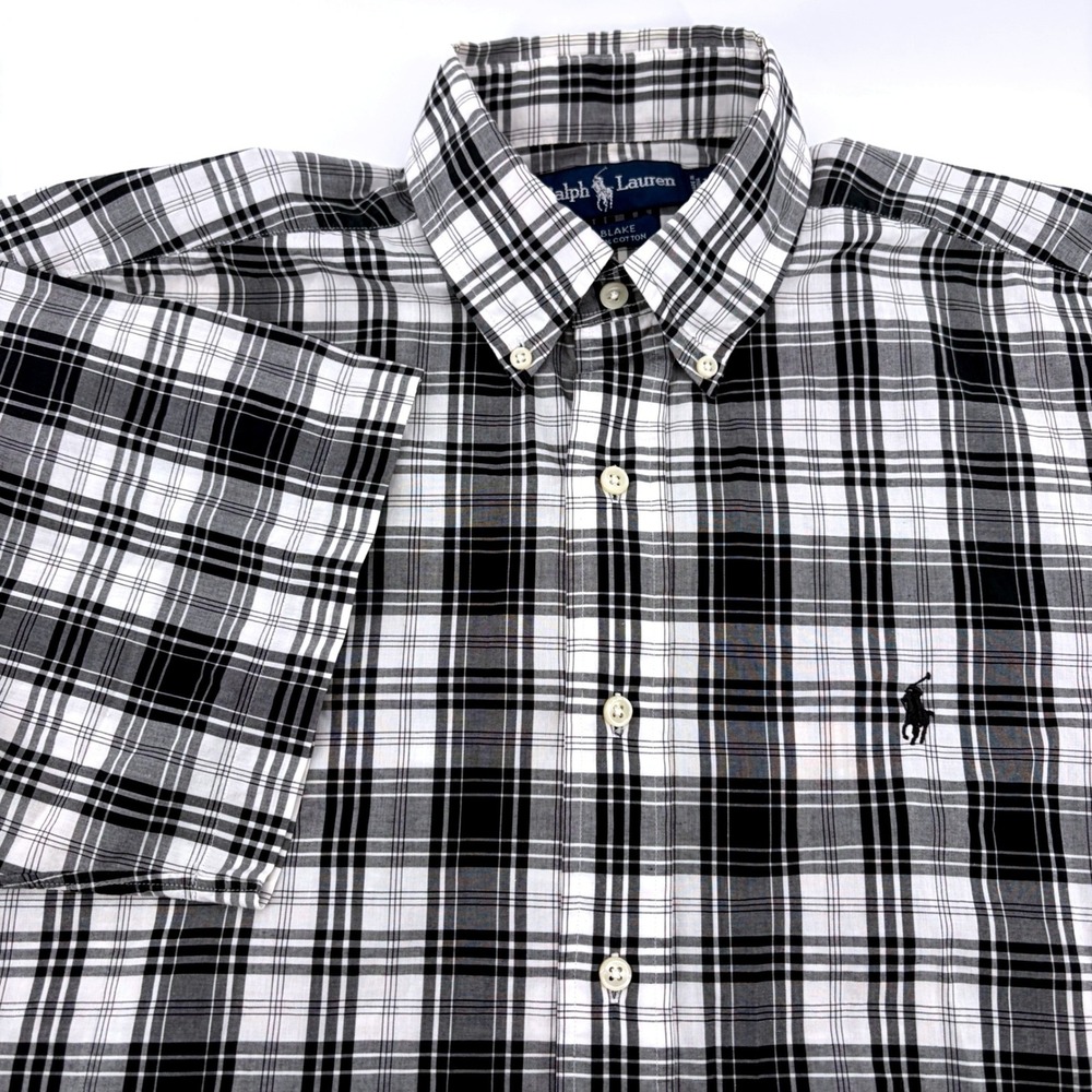 Polo Ralph Lauren Blake Mens Black White Plaid Short Sleeve Button Down Shirt L